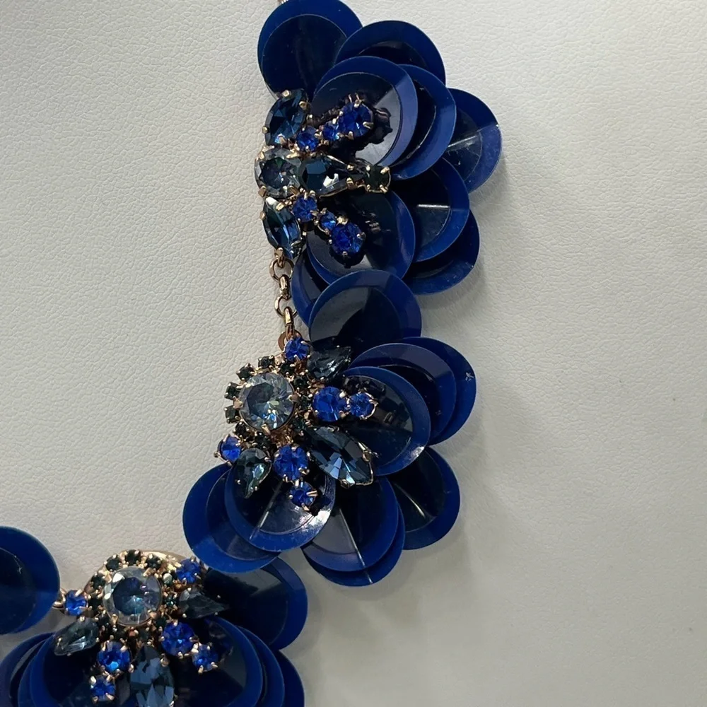 Kate Spade New York Blue Snowy Nights Sequined Flower AB Statement Rose Necklace